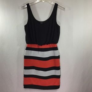 XOXO Black/White/Orange Bodycon Mini Dress